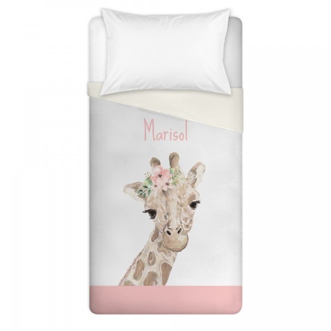 Baby Giraffe with Flowers Twin Personalized Brushed Poly Duvet