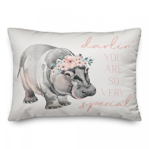 Darling Watercolor Hippo 14x20 Spun Poly Pillow