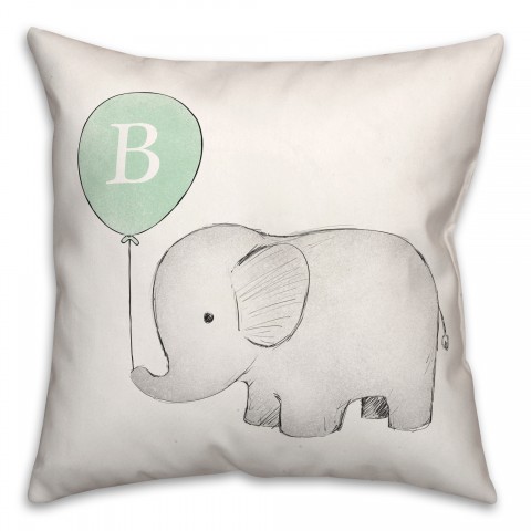 Elephant Sketch Monogram 18x18 Personalized Spun Poly Pillow