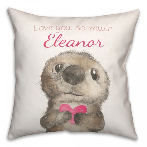 Otter with Heart 18x18 Personalized Spun Poly Pillow
