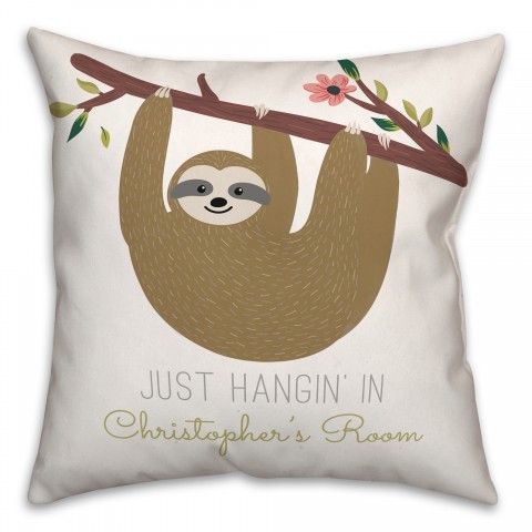 Hanging Sloth 18x18 Personalized Spun Poly Pillow