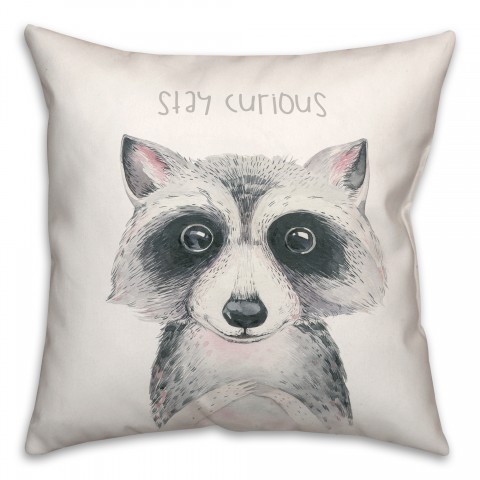 Stay Curious Raccoon 18x18 Spun Poly Pillow