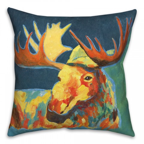 Colorful Moose 18x18 Spun Poly Pillow