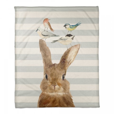 Rabbit and Birds 50x60 Coral Fleece Blanket