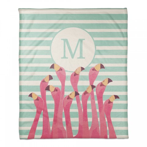 Monogram Flamingos 50x60 Personalized Coral Fleece Blanket