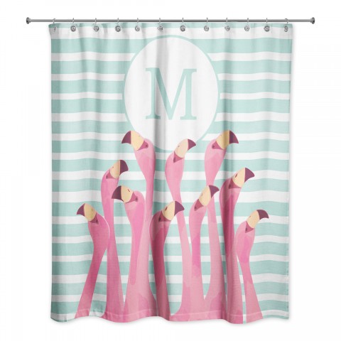 Monogram Flamingos 71x74 Personalized Shower Curtain