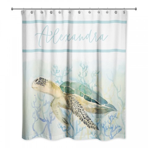 Watercolor Turtle 71x74 Personalized Shower Curtain