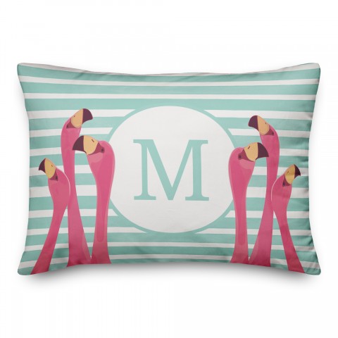 Monogram Flamingos 14x20 Personalized Spun Poly Pillow