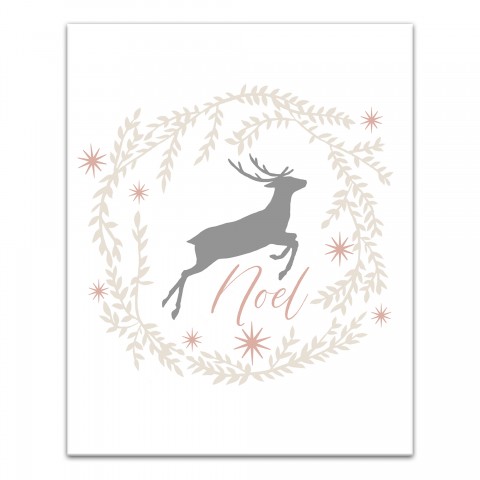 Noel Deer with Champagne Wreath 8x10 Canvas Wall Art