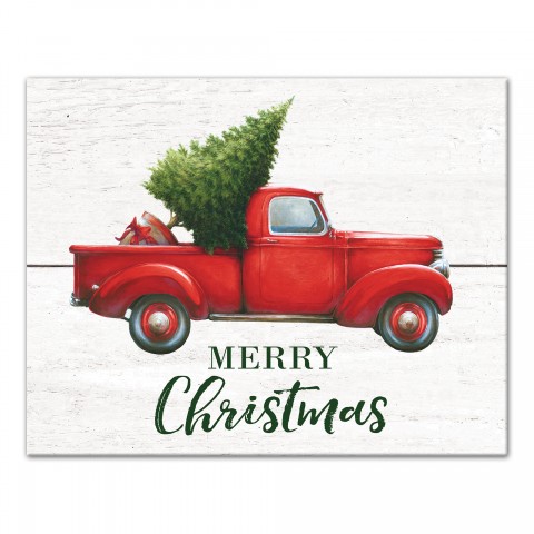 Merry Christmas Red Truck 14x11 Canvas Wall Art