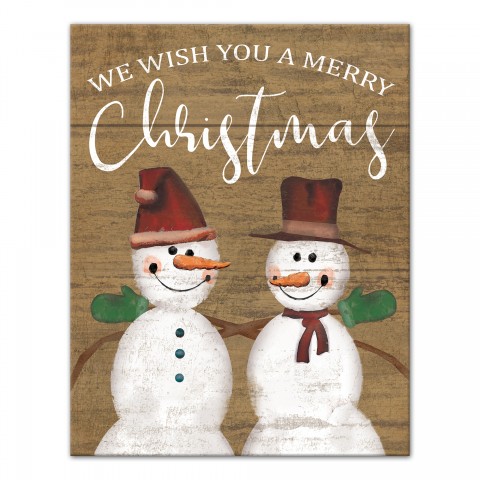 Merry Christmas Snowmen 11x14 Canvas Wall Art