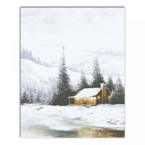 Snowy Wooded Cabin 16x20 Canvas Wall Art