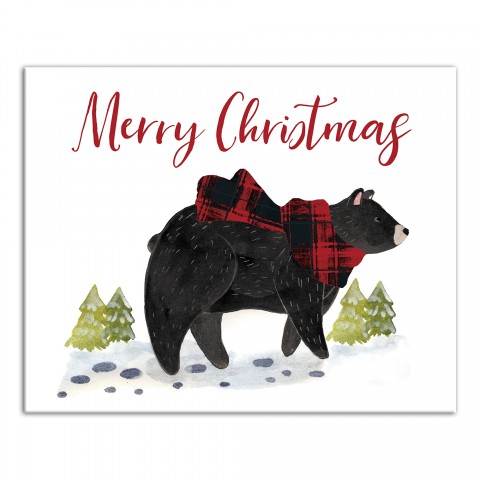 Black Bear Merry Christmas 10x8 Canvas Wall Art