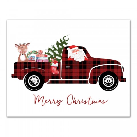 Plaid Christmas Truck 14x11 Canvas Wall Art
