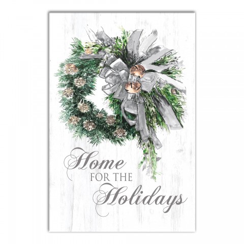 Watercolor Wreath Home for the Holidays 12x18 Canvas Wall Art