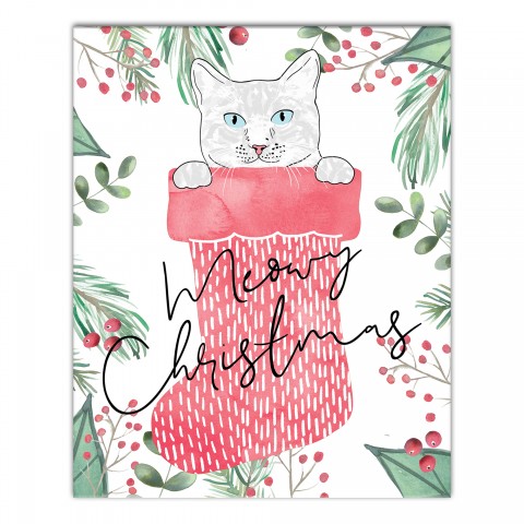 Christmas Cat Stocking 8x10 Canvas Wall Art