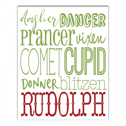 Reindeer Names 8x10 Canvas Wall Art