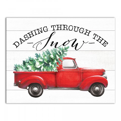 Dashing through the Snow Red Truck 14x11 Canvas Wall Art