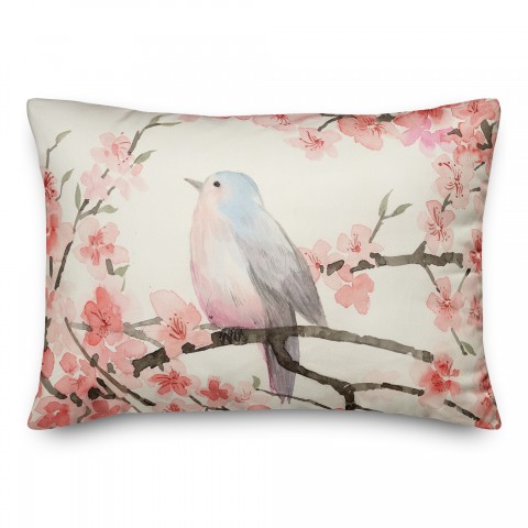 Cherry Blossom Bird 14x20 Spun Poly Pillow
