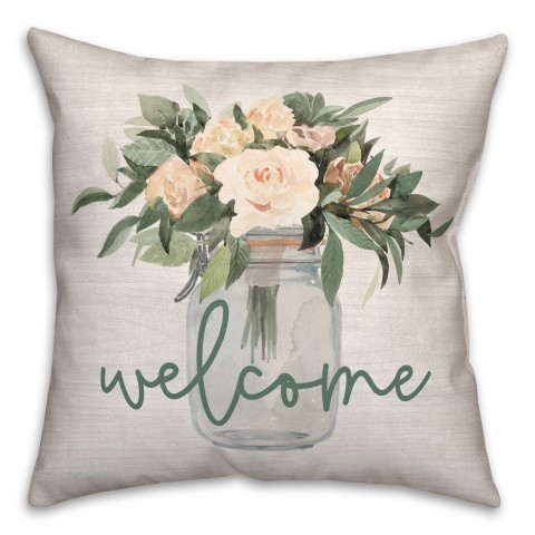 Welcome Jar of Flowers 18x18 Spun Poly Pillow