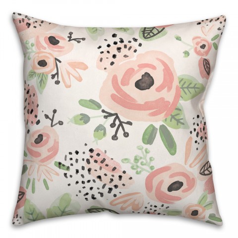 Blush Flowers 18x18 Spun Poly Pillow