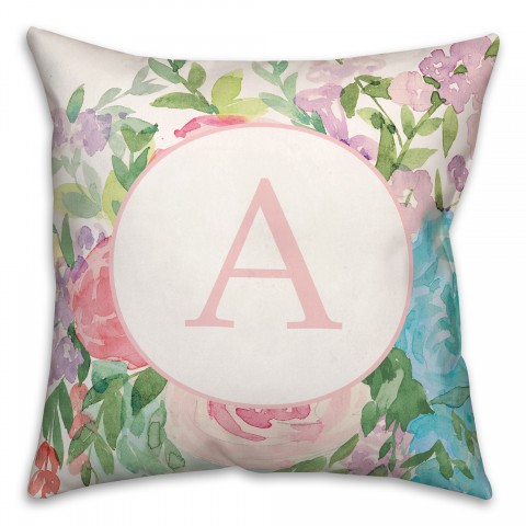 Bright Flowers Monogram 18x18 Personalized Spun Poly Pillow