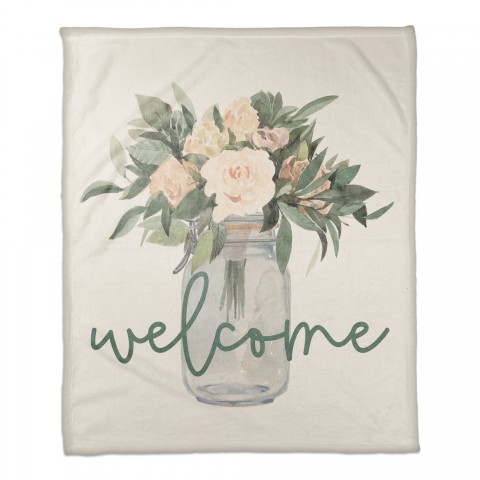 Welcome Jar of Flowers 50x60 Coral Fleece Blanket