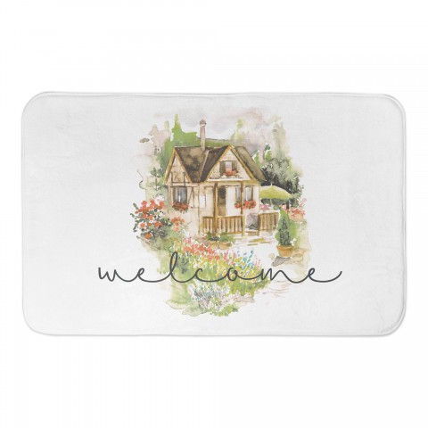Welcome Watercolor Cottage 34x21 Bath Mat