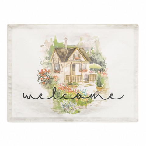 Welcome Watercolor Cottage 18x14 Poly Twill Placemat