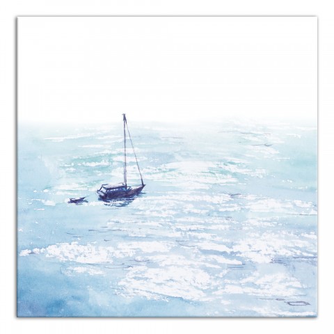 Misty Boat 16x16 Canvas Wall Art