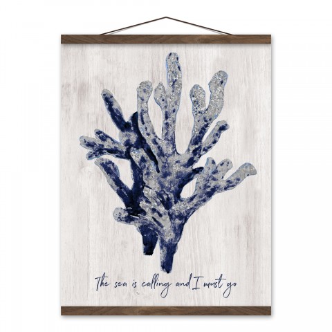 Navy Coral 20x16 Teak Hanging Canvas