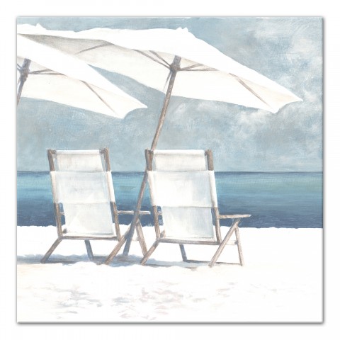Beach Chairs and Umbrella 24x24 Canvas Wall Art