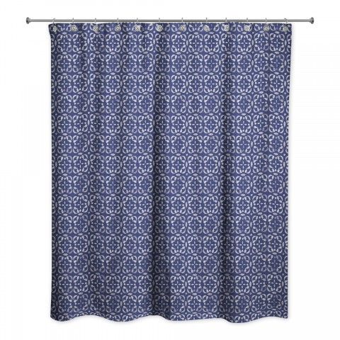 Navy Medallion Pattern 71x74 Shower Curtain