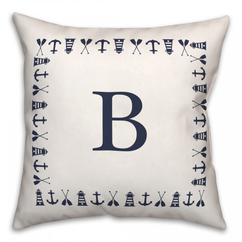 Nautical Monogram - B 18x18 Indoor / Outdoor Pillow