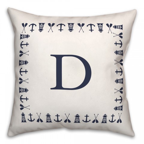 Nautical Monogram - D 18x18 Indoor / Outdoor Pillow
