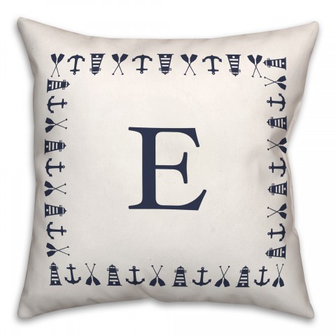 Nautical Monogram - E 18x18 Indoor / Outdoor Pillow
