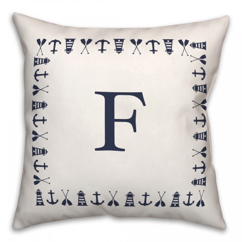 Nautical Monogram - F 18x18 Indoor / Outdoor Pillow