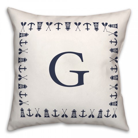 Nautical Monogram - G 18x18 Indoor / Outdoor Pillow