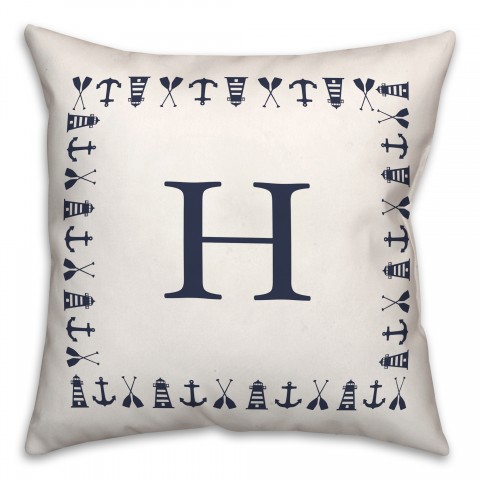 Nautical Monogram - H 18x18 Indoor / Outdoor Pillow