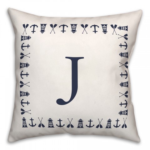 Nautical Monogram - J 18x18 Indoor / Outdoor Pillow