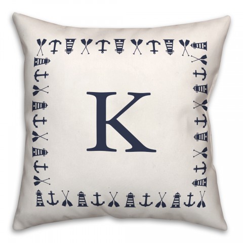 Nautical Monogram - K 18x18 Indoor / Outdoor Pillow