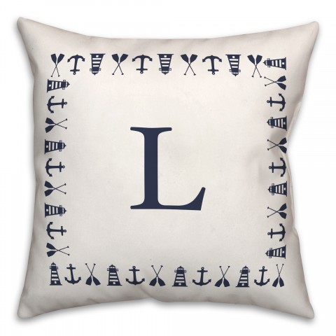 Nautical Monogram - L 18x18 Indoor / Outdoor Pillow