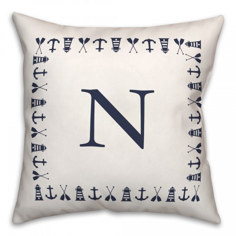Nautical Monogram - N 18x18 Indoor / Outdoor Pillow