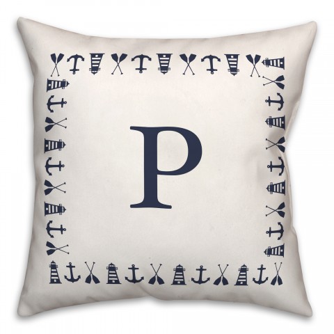 Nautical Monogram - P 18x18 Indoor / Outdoor Pillow