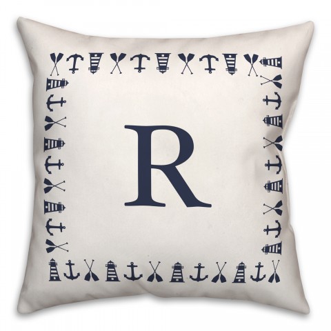 Nautical Monogram - R 18x18 Indoor / Outdoor Pillow