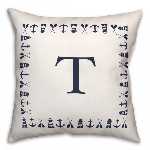 Nautical Monogram - T 18x18 Indoor / Outdoor Pillow