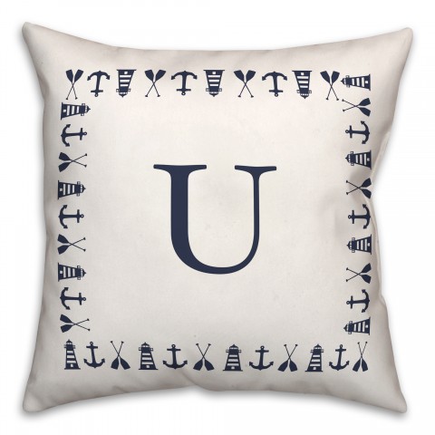 Nautical Monogram - U 18x18 Indoor / Outdoor Pillow