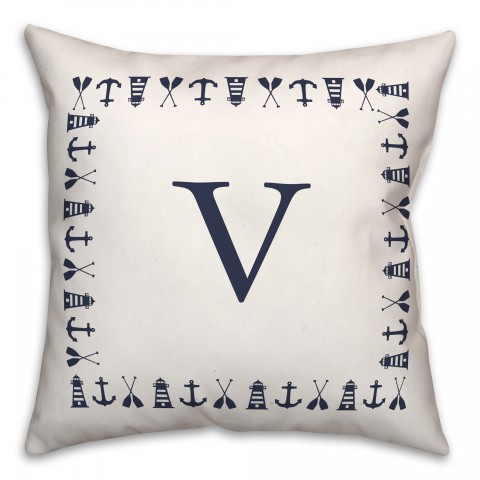 Nautical Monogram - V 18x18 Indoor / Outdoor Pillow