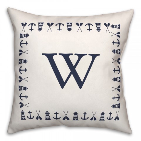 Nautical Monogram - W 18x18 Indoor / Outdoor Pillow