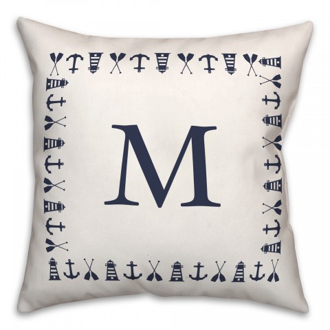 Nautical Monogram - M 18x18 Indoor / Outdoor Pillow